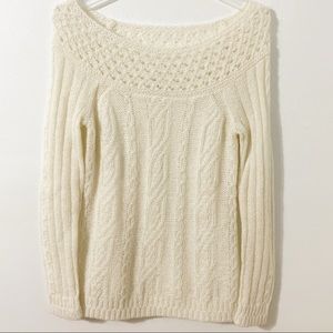 LOFT Ann Taylor Off the Shoulder Mohair Blend Cable Knit Sweater Cream Size XS